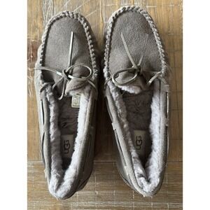Ugg Dakota Slippers Gray Suede Shearling Slip On Moccasins Shoes Women's Size 10